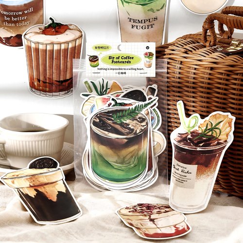 一口咖啡异形明信片可爱饮料咖啡甜品汽水创意生日贺卡留言小卡片 - 图0