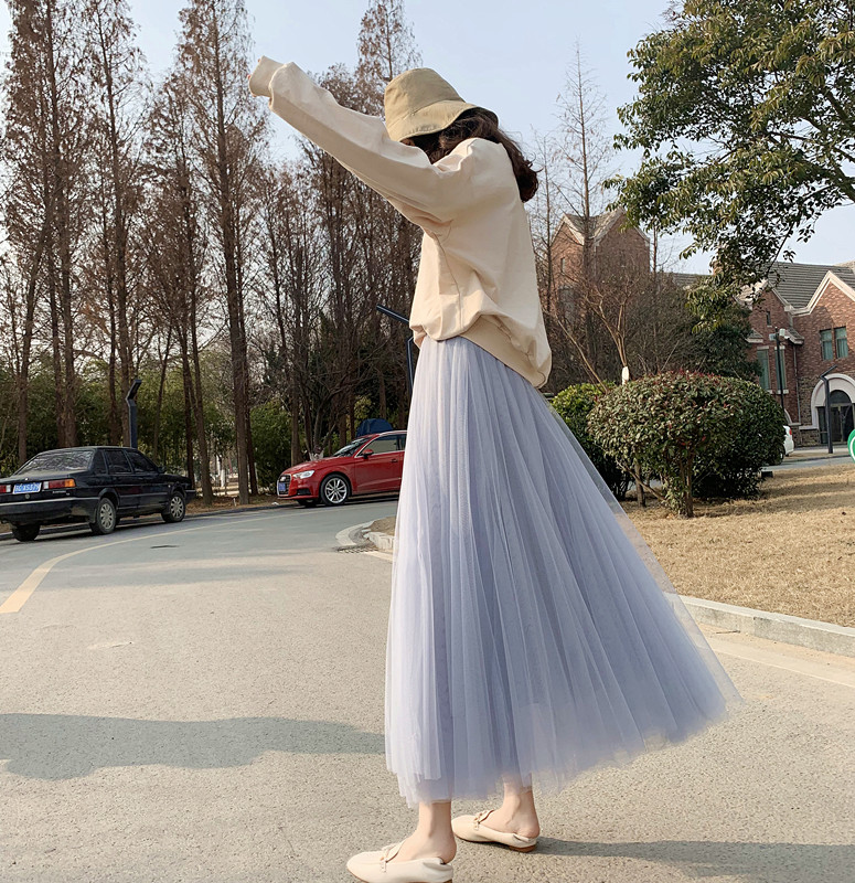 温柔 chic 仙女裙 超火 ins 纱裙 很仙 2019 字裙中长款 a 半身裙裙春夏 温柔 chic 仙女裙 超火 ins 纱裙 很仙 2019 字裙中长款 a 半身裙裙春夏
