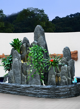 大型室外假山流水喷泉摆件花园庭院别墅布置小院鱼池瀑布景观造景