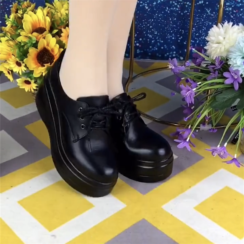 单鞋女真皮圆头深口小个子系带皮鞋女厚底高跟软皮坡跟增高松糕鞋,淘宝优惠券,粉丝福利购,淘宝优惠卷