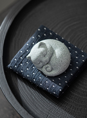 半日 国风青砂石萌趣猫咪可养茶宠动物摆件茶桌茶道茶艺小装饰品