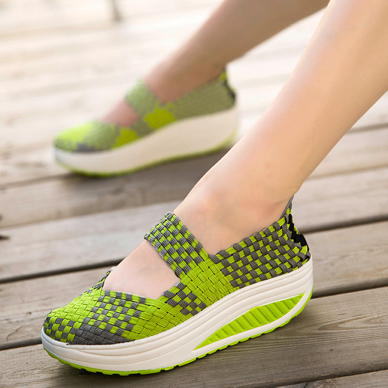 春季女士摇摇鞋厚底增高5CM手工编织鞋皮筋女鞋运动鞋妈妈健步鞋,淘宝优惠券,粉丝福利购,淘宝优惠卷