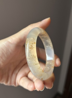 《一剑寒光》阜新本地 白净色水草玛瑙 冰飘手镯清透玛瑙口径 54