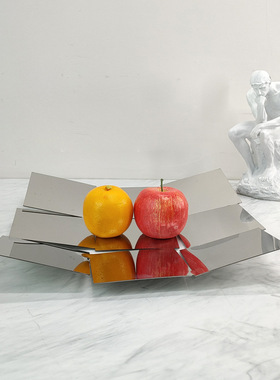 现代简约金属不锈钢果盘展厅创意艺术软装饰品样板房间售楼处摆件