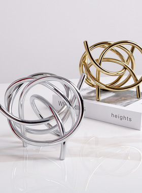 简约现代银色金色几何线团金属摆件样板房售楼处玄关电视柜装饰品