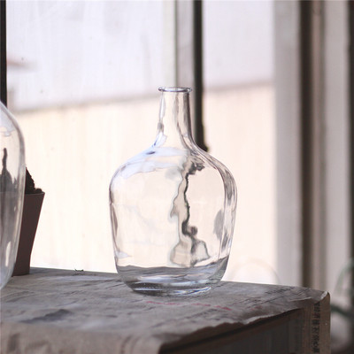 北欧简约细口大肚花瓶透明玻璃大花器吊钟马醉木插花水培落地台面 虎窝淘