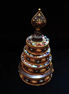 智悲佛缘尼泊尔紫铜鎏金曼扎15厘米 曼达盘 曼茶罗 高约28厘米