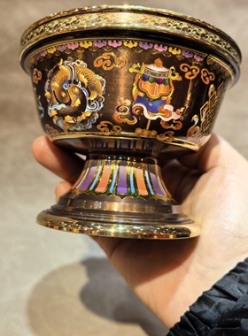 智悲佛缘 黄铜藏式八吉祥彩绘供水杯 圣水杯 七支供