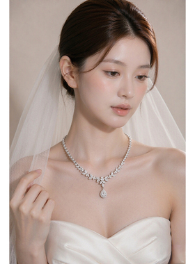新娘项链奢华锆石花朵项链女K金电镀爆闪轻奢小众设计感项链