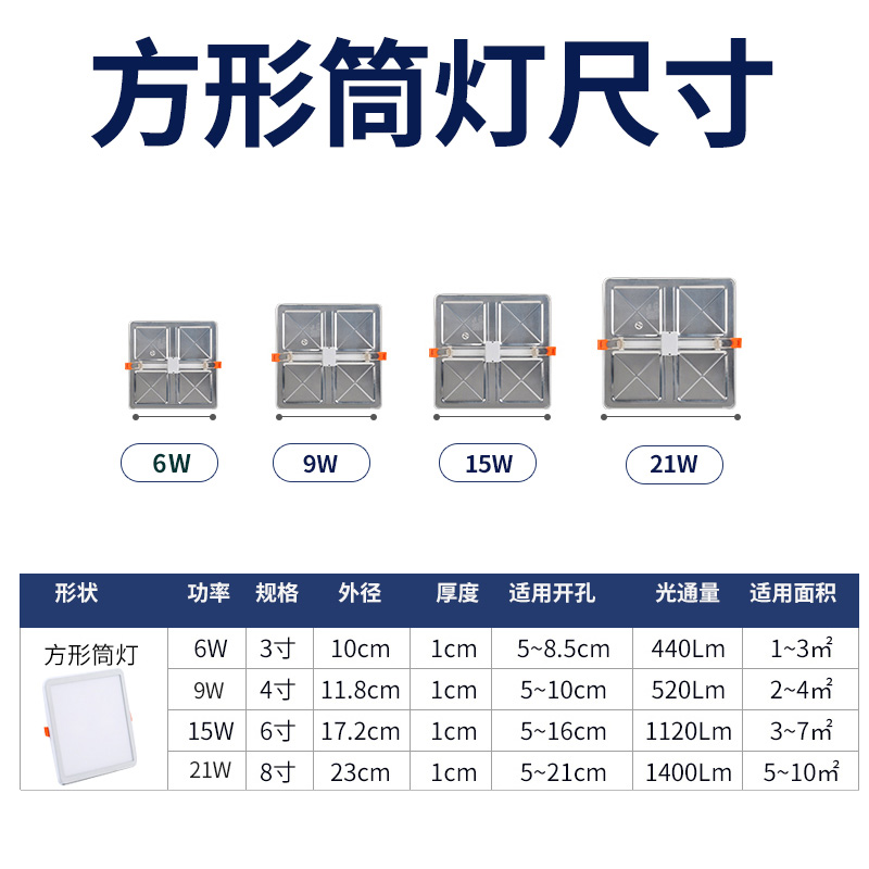 超薄筒灯led方形客厅3w12w桶灯吊顶嵌入式天花射灯面板灯格栅孔灯