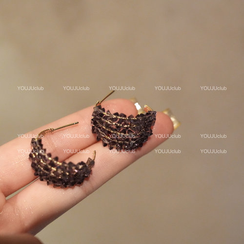 YOUJUclub-刹那烟火~高级感紫色法式精致水晶串珠港风复古耳环女 - 图3
