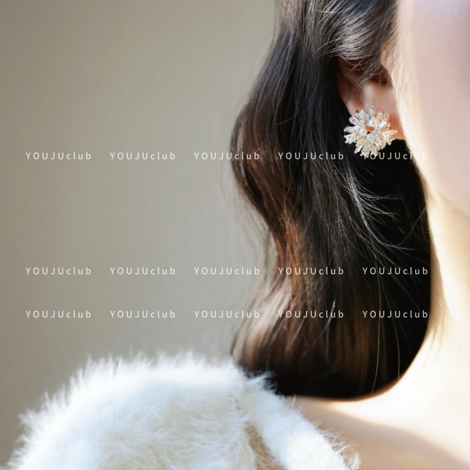 YOUJUclub-雪融时刻~ins风烟花珍珠立体清冷高级感耳钉蚊香盘耳夹,淘宝优惠券,粉丝福利购,淘宝优惠卷