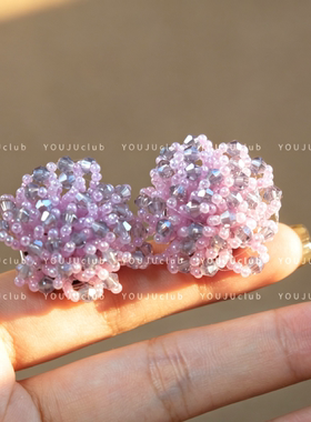 YOUJUclub紫色花海甜美串珠耳夹