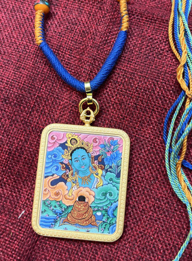 拉萨纪念品唐卡西藏纯手绘绿度母像菩萨项链嘎乌盒吊坠车挂佛牌