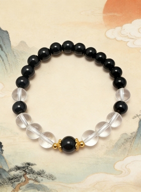 汉服国风手串手链女天然白水晶搭配黑曜石高级礼物男女情侣同款