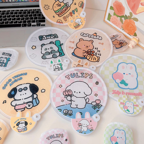 可爱团扇折叠扇子迷你布面口袋手摇扇儿童学生便携随身小圆扇定制-图0