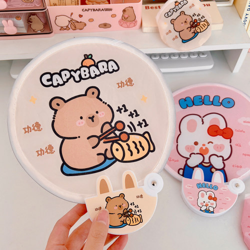 可爱团扇折叠扇子迷你布面口袋手摇扇儿童学生便携随身小圆扇定制-图2