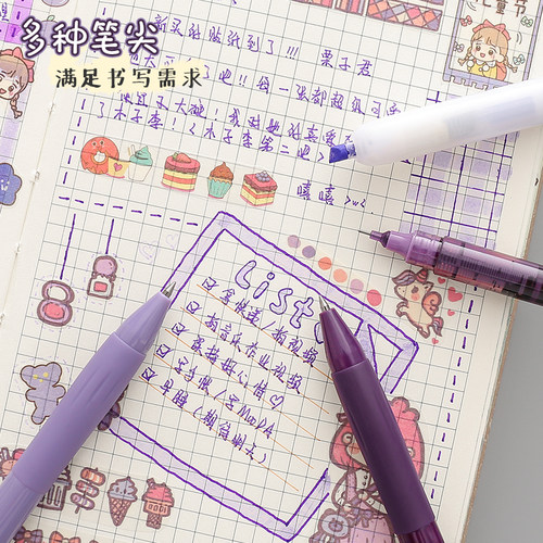 复古按动中性笔莫兰迪色系套装笔学生用做笔记专用少女彩色手账笔 - 图2