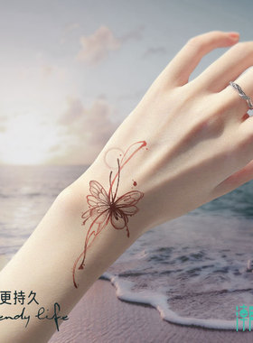 彩色纹身贴蝴蝶彼岸花百合防水女持久高级感手腕花臂学生果汁贴纸