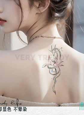 彩色纹身贴女防水持久高级感龙荷花手臂腕男小腿彩绘辣妹可洗贴纸