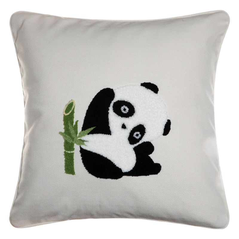 可爱卡通熊猫抱枕靠垫现代简约沙发靠枕鲁绣刺绣床头大靠背垫腰垫