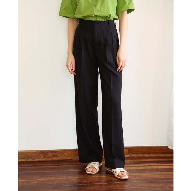 Gray high-waist pleated trousers, wide-leg casual pants, loose pants, women's autumn new style, versatile, slimming suit pants for commuting