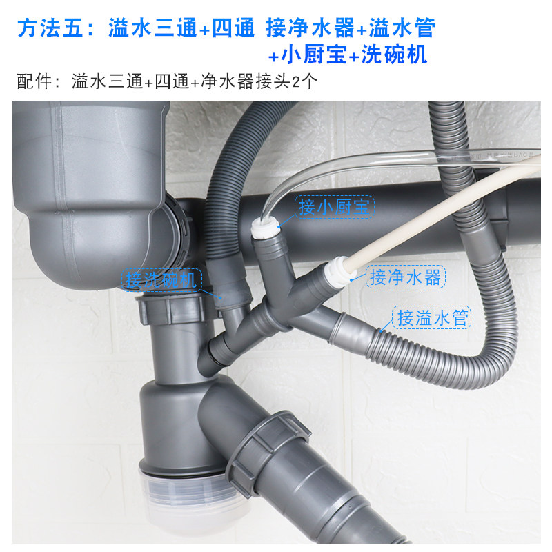 厨房洗菜盆下水配件净水器水管转接头溢水管洗碗机三通接口排水管,淘宝优惠券,粉丝福利购,淘宝优惠卷