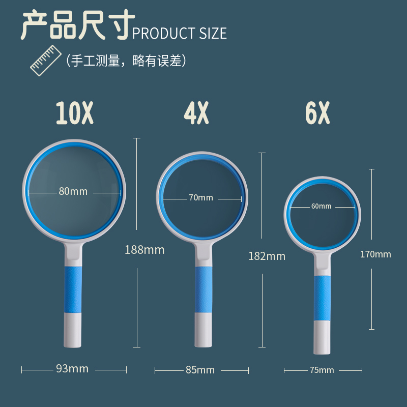 儿童高清放大镜小学生用幼儿园宝宝防摔玩具科学户外观察昆虫植物放大镜子便携手持扩大镜老人阅读专用1000倍