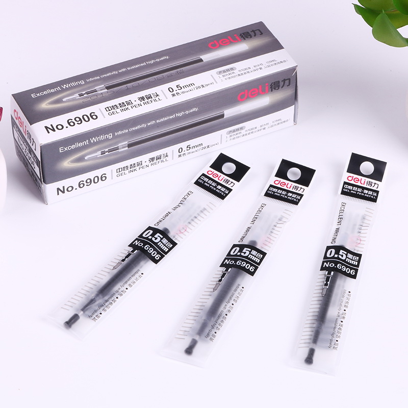 20 pack of powerful push-type spring-head gel pen refills 0.5mm black water pen refills office stationery supplies