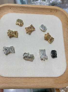 高保色包金镶锆爱心彩钻小熊KT猫隔珠手串链diy穿孔手工饰品配件