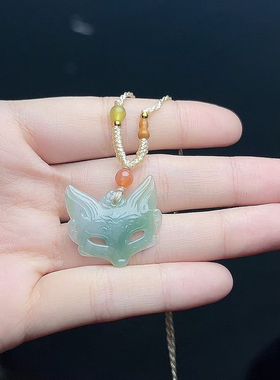 天然A货翡翠蓝水狐狸吊坠玉石吊坠男女款挂件