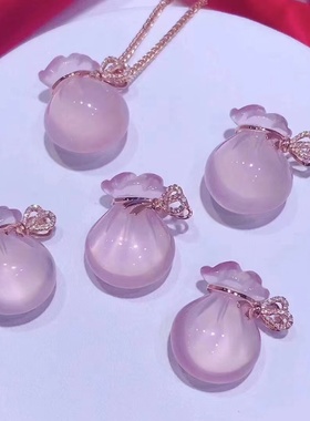 网红同款 天然玉髓水晶吊坠福袋钱袋子项坠招桃花锁骨链气质