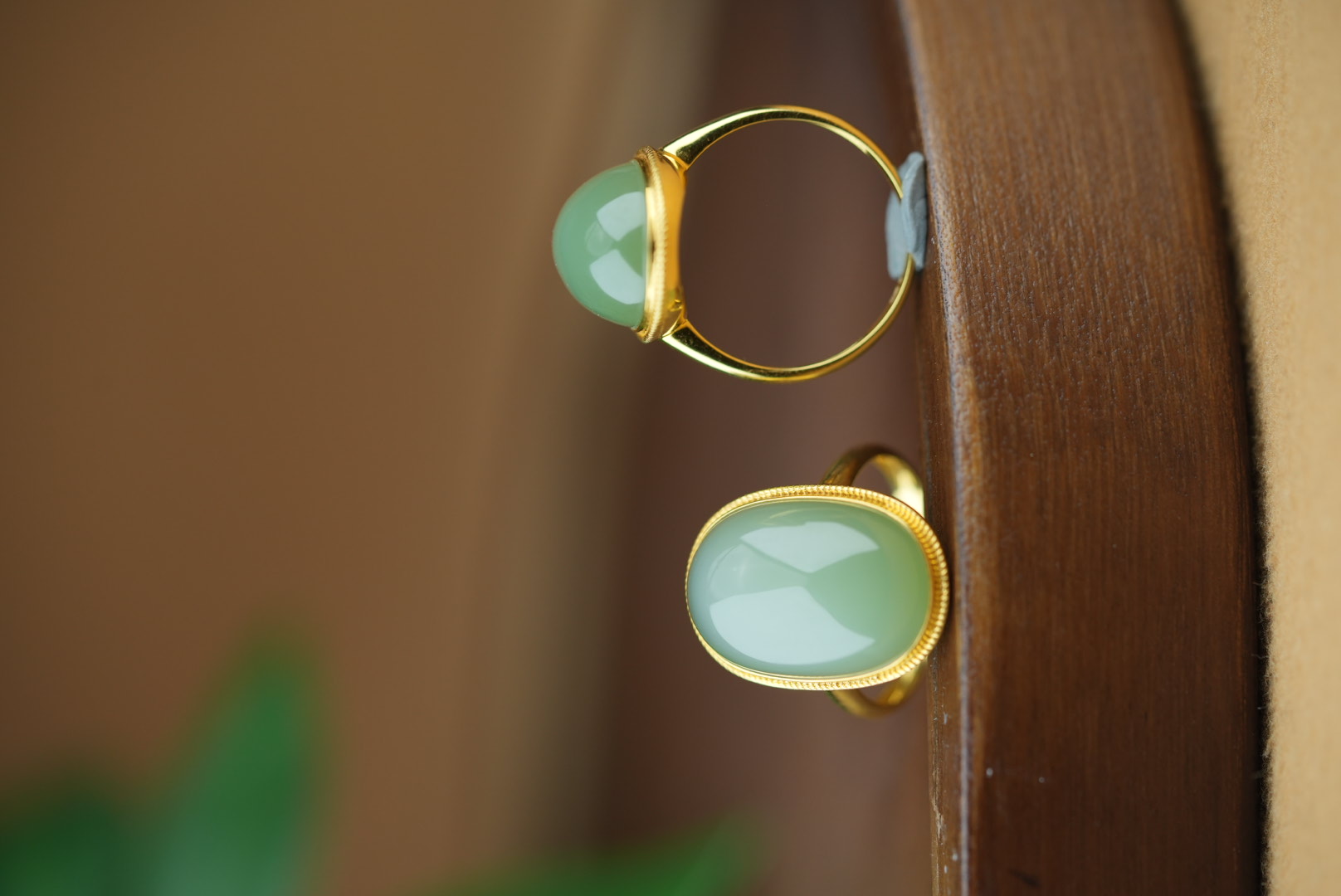 18k gold inlaid Russian jasper pink green fluorescent egg ring duck egg blue women's ring