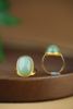 18k gold inlaid Russian jasper pink green fluorescent egg ring duck egg blue women's ring