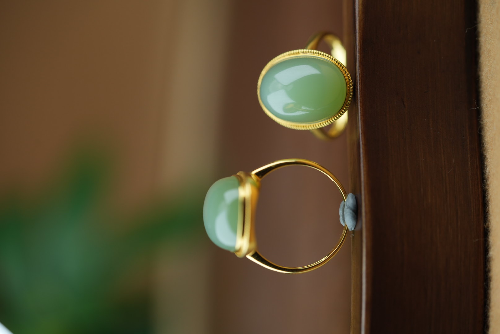 18k gold inlaid Russian jasper pink green fluorescent egg ring duck egg blue women's ring