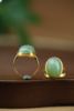 18k gold inlaid Russian jasper pink green fluorescent egg ring duck egg blue women's ring