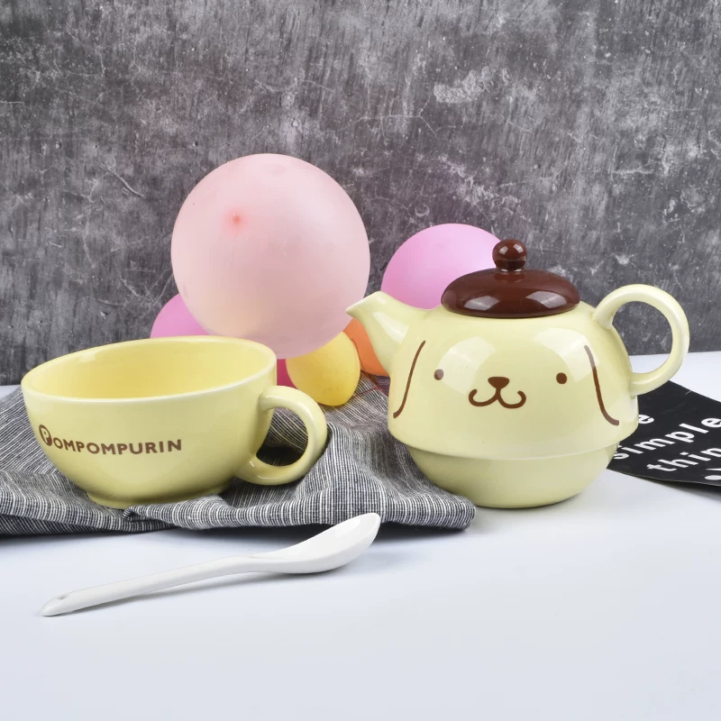 Чайник и чашка Pompompurin, керамика, дизайн «пудинг-дог», набор одно чайник + одна чашка