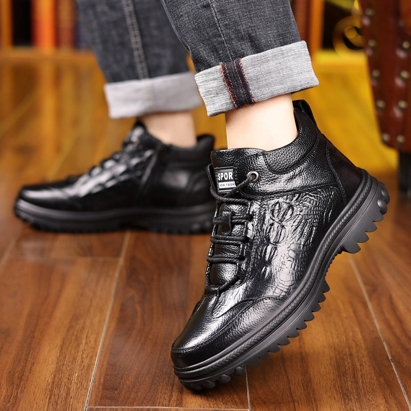 羊毛潮流棉鞋冬季加绒加厚保暖皮质绑系绳头层牛皮高帮男生鞋防滑,淘宝优惠券,粉丝福利购,淘宝优惠卷