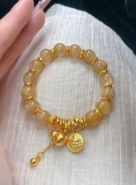 财神盘缠仿金发晶手链复古新中式轻奢招财葫芦手串送女友闺蜜礼物