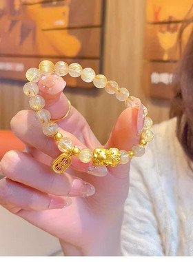 新中式小胖福仿金发晶手串ins小众设计高级感国风招财手链礼物女