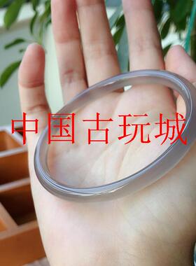 新款冰种烟灰玛瑙细圆条细冰手镯