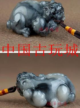 新疆和田玉青花籽料霸王貔貅手把件男女款手把件盘玩立体瑞兽吊坠