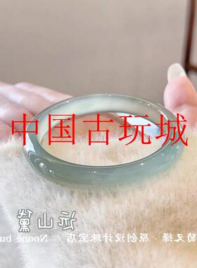 油青玛瑙手镯高冰种翡翠色玉镯远山黛玉髓少女感正圈手镯国风首饰