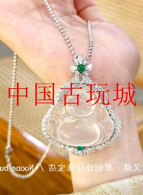冰种玉髓玛瑙玉石招财大肚佛项链神像吊坠毛衣小众媲美翡翠色处理