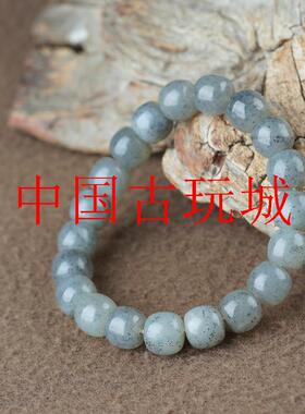 新疆和田玉青花点墨手串籽料老型珠桶珠男女款新中式国风单圈手链