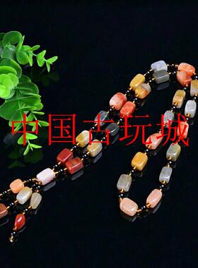 新疆金丝玉毛衣链长款百搭复古女款高档黄玉飘花俏色玉石四季项链