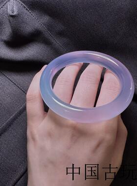 冷白冰高端冰种紫罗兰圆条玉手镯蓝紫色玉髓玻璃种女款玛瑙手镯子