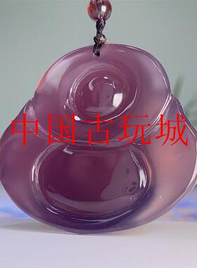 翡翠色帝王紫大佛公玉吊坠立体厚装佛公紫罗兰大肚弥勒佛挂件项链