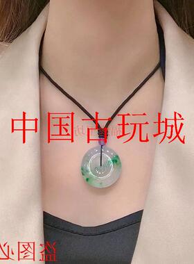 冰种飘花翡翠色平安扣吊坠缅甸玻璃种冰透阳绿玉挂件女款饰品项链