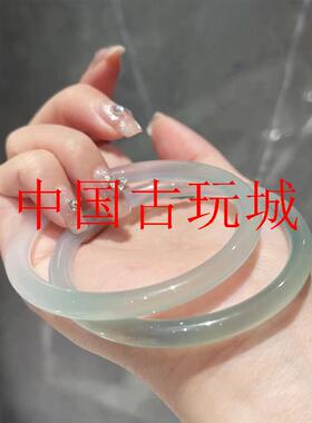 半山半水冰种玉髓手镯翠绿渐变色透细美人条玛瑙翡翠色叮当镯女款
